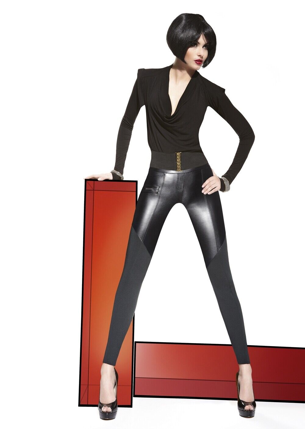 Luxus Leggings ESTA oben in Lederoptik abgesetzt elegant stilvoll und sexy