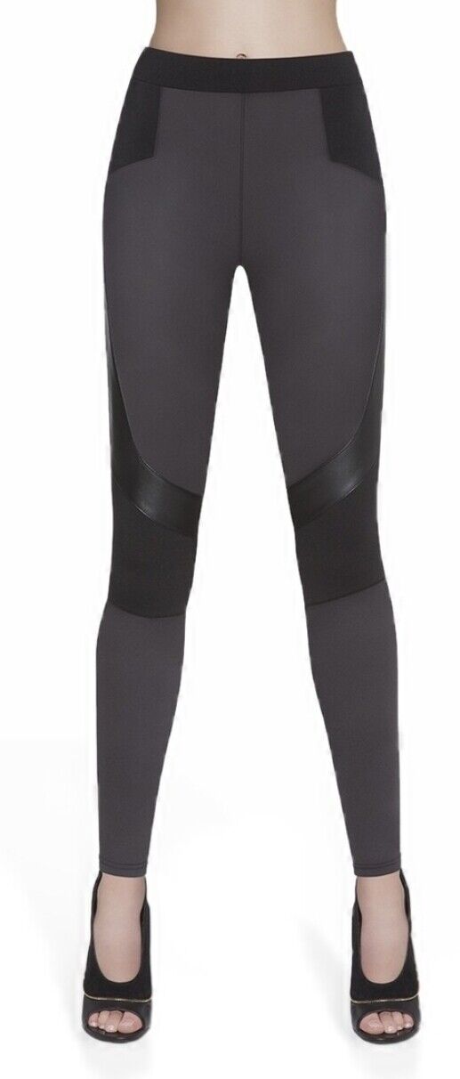 Leggings Martina, elastisch, figurformend, mit Kunstledereinsätzen