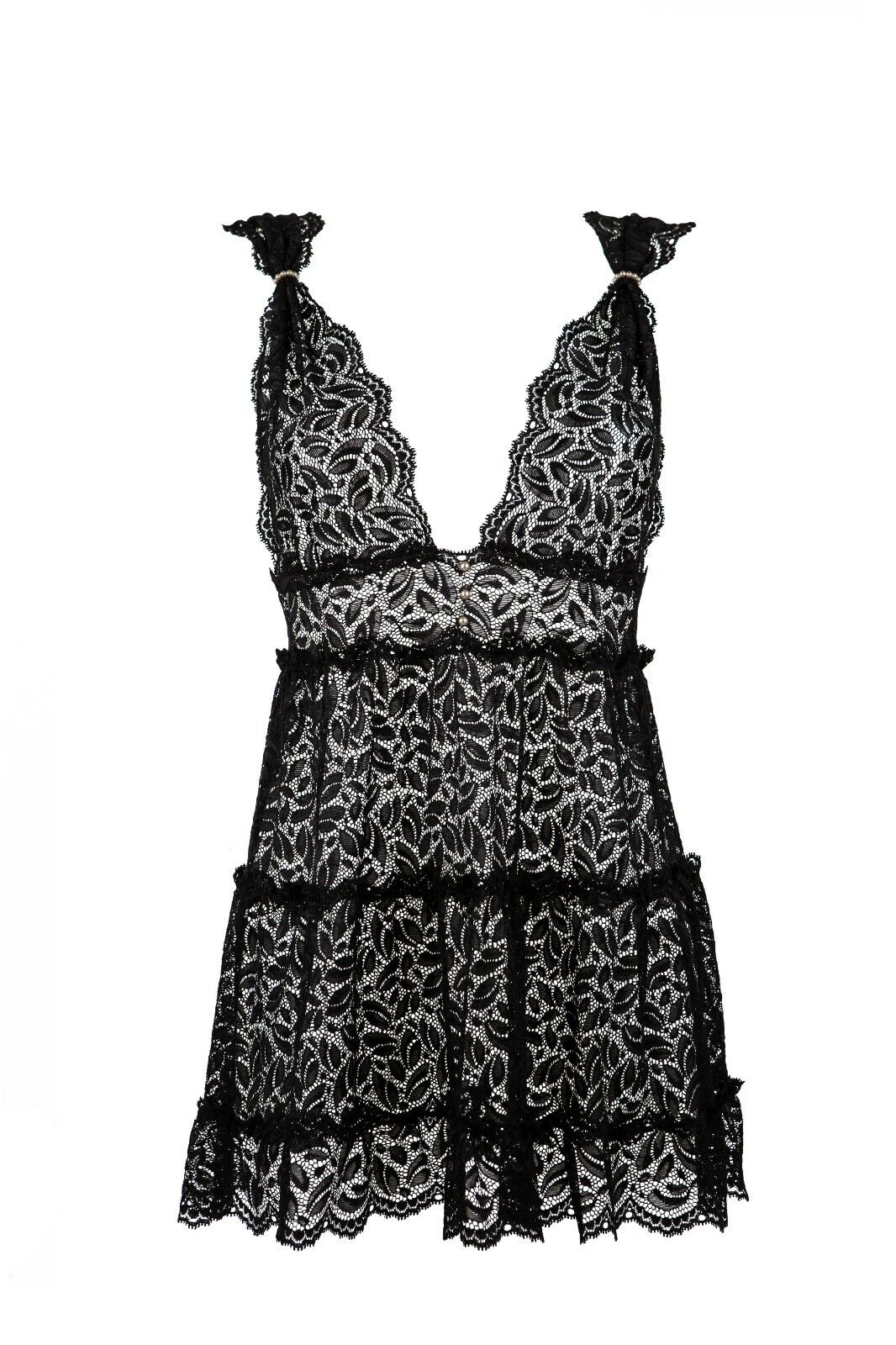 Bracli Neglige LOLITA Nachthemd Brautdessous mit Spitze und Perlen