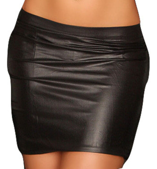 Minirock IN-EG1801 Lederlook Wetlook mit Reißverschluss