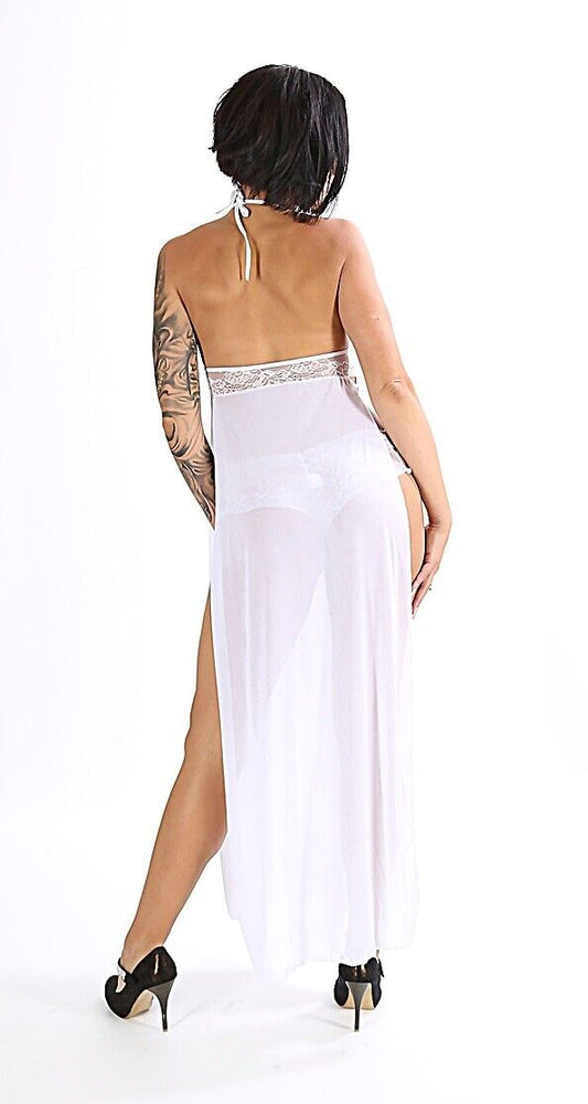 Langes Kleid/Neglige LC-6795 aus Tüll mit Perlenverzierung incl. Slip