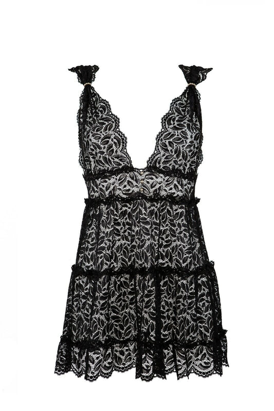 Bracli Neglige LOLITA Nachthemd Brautdessous mit Spitze und Perlen